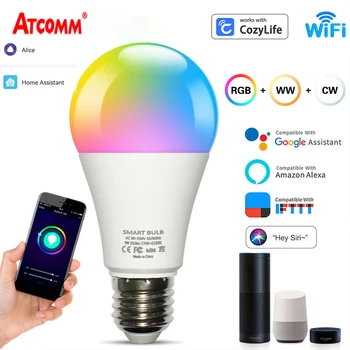 15W Ampull LED E27 RGB WiFi Smart Pirn Intelligent Light APP puldiga Ajastus Lambi Tööd Alexa Echo Google Assistent