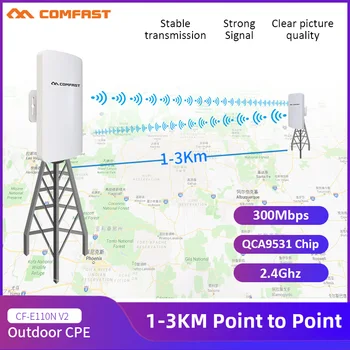 COMFAST 300Mbps Väljas 3KM pikamaa Traadita Silla 2.4 G CPE Wi-Fi Ethernet Extender pöörduspunkti RJ45 LAN/WAN WiFi Ruuter