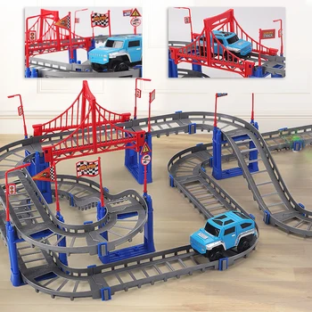 Laste Erinevaid Monteeritud Raudtee Auto DIY Puzzle Varajase Hariduse Double-layer Linna Raudtee Viadukt Elektrilised Rongi Mudel Mänguasjad