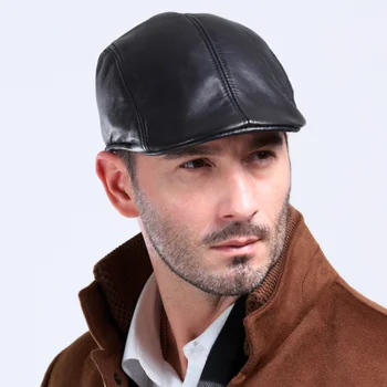 Ehtne Nahk Baretid Meeste Vabaaja Must Duckbill Ivy Mütsid Meeste Kevad Luksus Itaalia Brändi Juhid Korter Mütsid