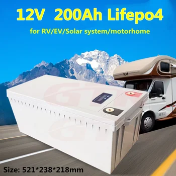 GTK kõrge kvaliteedi 12v 200ah Lifepo4 aku koos BMS Päikeseenergia Aku RV EV ja paat + 14.6 V 10A laadija