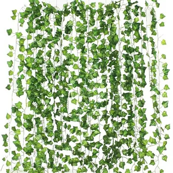 12tk 2m Ivy Green Võltsitud Jätab Vanik Viinamarja Taime Lehestik Home Decor Plastikust Rotangist String Wall Decor Kunstlik Taimed