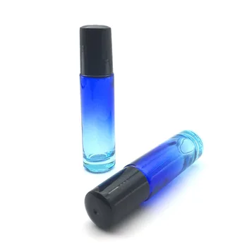 10ml 1tk Gradient Sinine-läbipaistvast Klaasist Pudel, Rulli Tühja Parfüüm Parfüümid eeterlikku Õli Pudel 10 ML Roll-on Must Plastikust kate