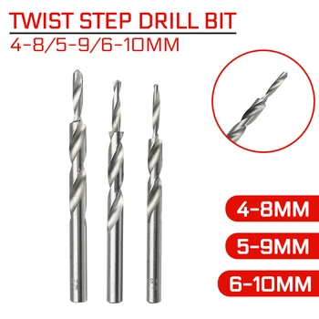 Twist Step Drill Bit 4-8/5-9/6-10 mm Tooriku Jaoks Käsitsi Tasku Auk Puuriterad Vahend Tarvikud