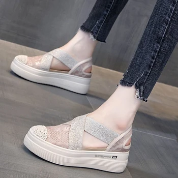2021 Suvel Uus Daamid Sandaalid Naiste Mood Tahke Korter Paks Sandal Retro Rooma Stiilis Sandaalid Zapatos De Mujer