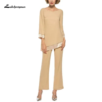 2021 Šampanja Ema Pruudi Kleit 2-Tükki Pant Sobib Elegantne Pluss Suurus Ametliku Sifonki Ametlikku Pulmapidu drees naine